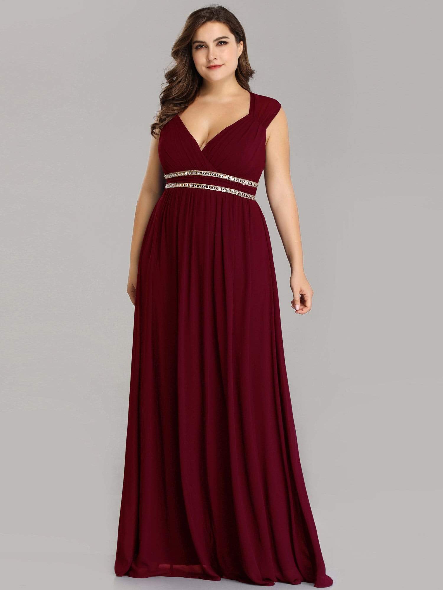 Color=Burgundy | Plus Size Sleeveless Grecian Style Evening Dress-Burgundy 4