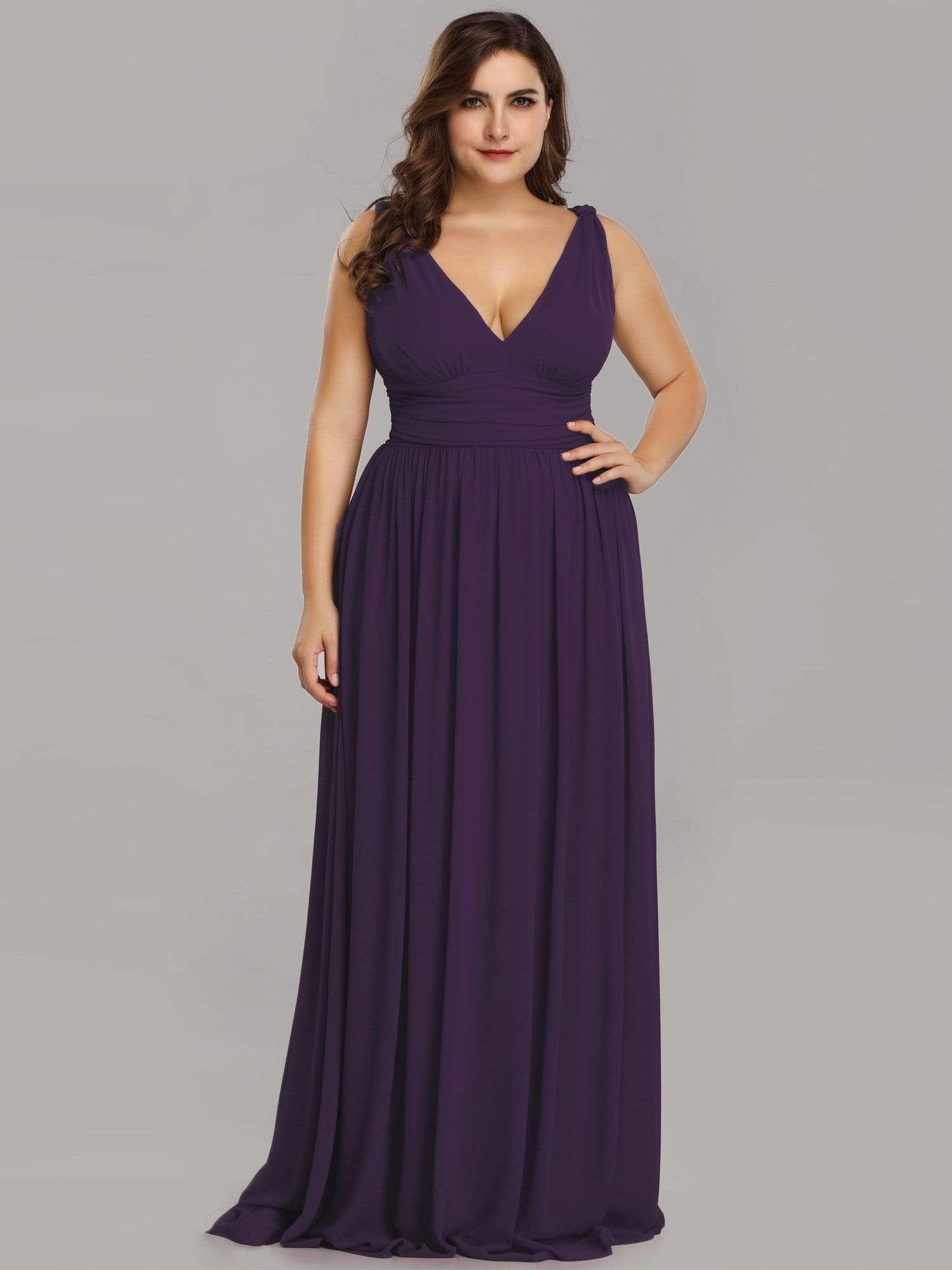 Color=Dark Purple | Plus Size Sleeveless V-Neck Semi-Formal Chiffon Maxi Dress-Dark Purple 2