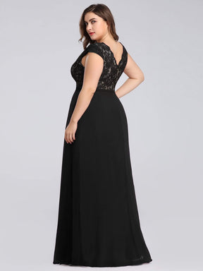 Color=Black | Plus Size Long Evening Dress With Lace Bust-Black 3
