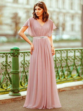 Color=Mauve | Long Flowy Evening Dress With V Neck-Mauve 7