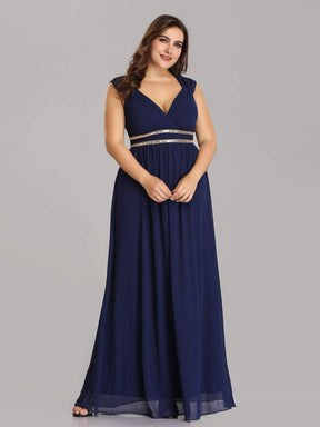 Color=Navy Blue | Plus Size Sleeveless Grecian Style Evening Dress-Navy Blue 3