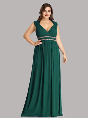 Color=Dark Green | Plus Size Sleeveless Grecian Style Evening Dress-Dark Green 1