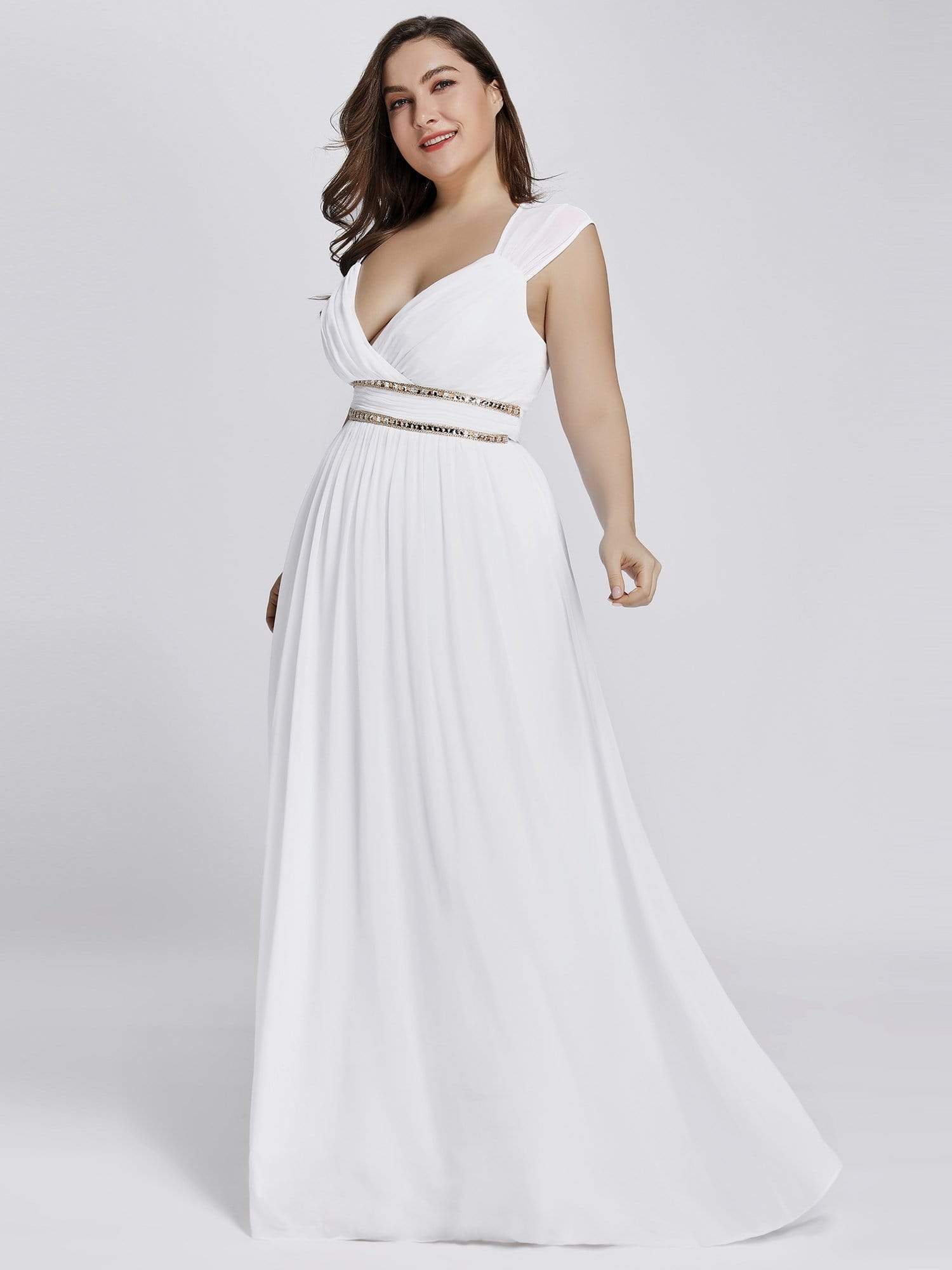 Color=White | Plus Size Sleeveless Grecian Style Evening Dress-White 3