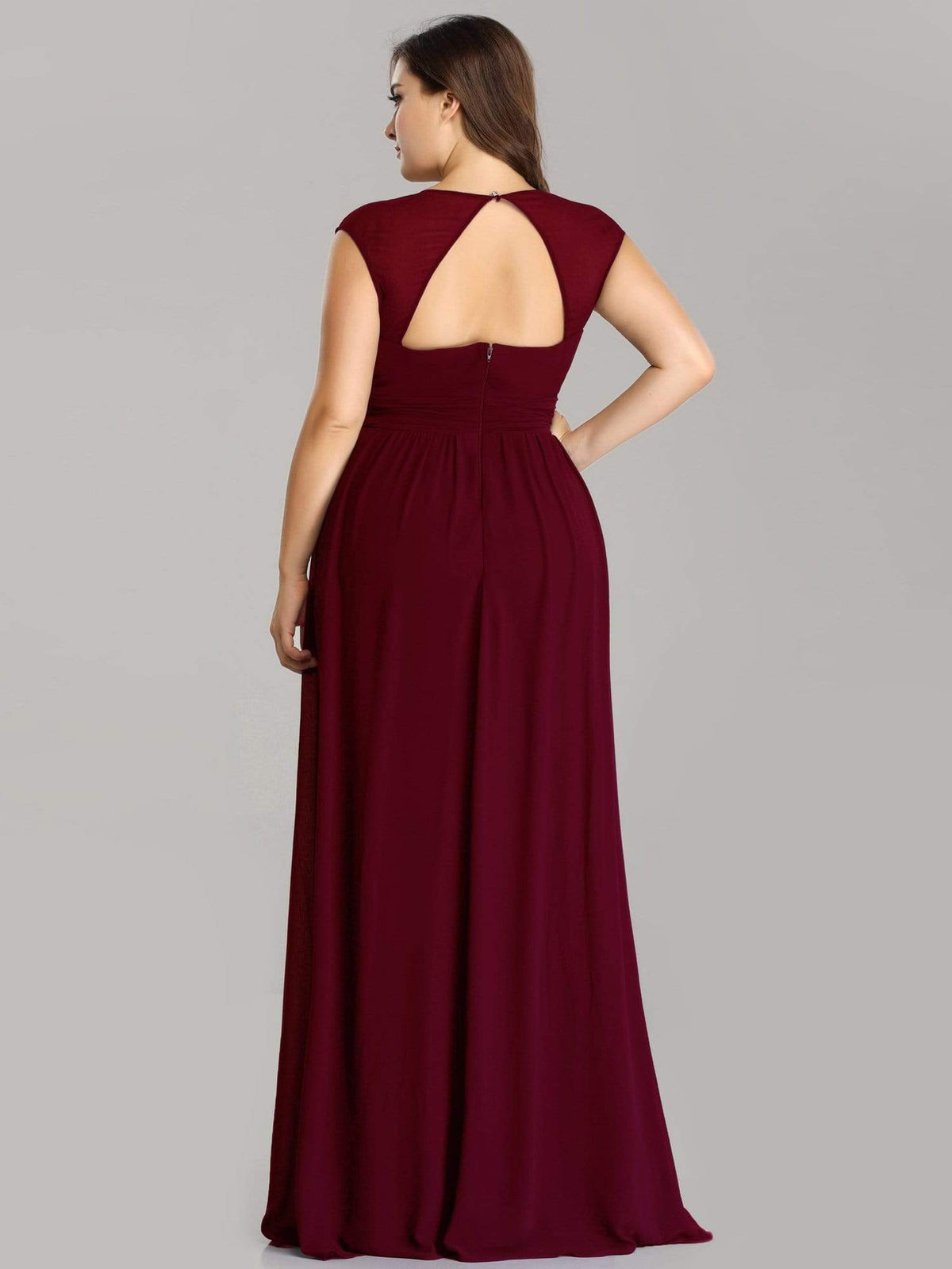 Color=Burgundy | Plus Size Sleeveless Grecian Style Evening Dress-Burgundy 2